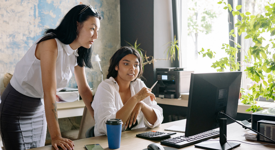 Ladies working on computer